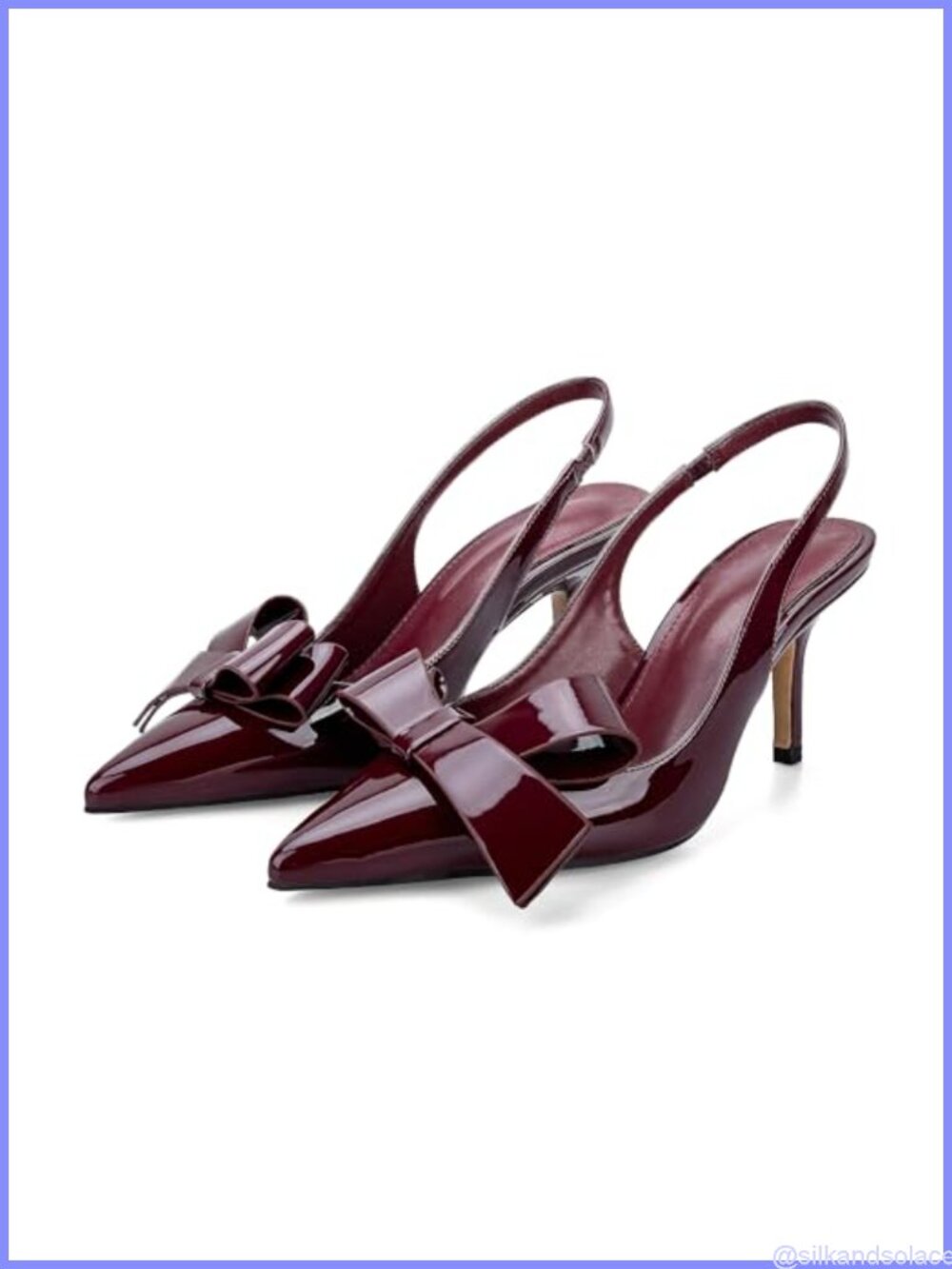 Kitten Heels Pointed Toe Slingback Pumps Patent Leather Bows